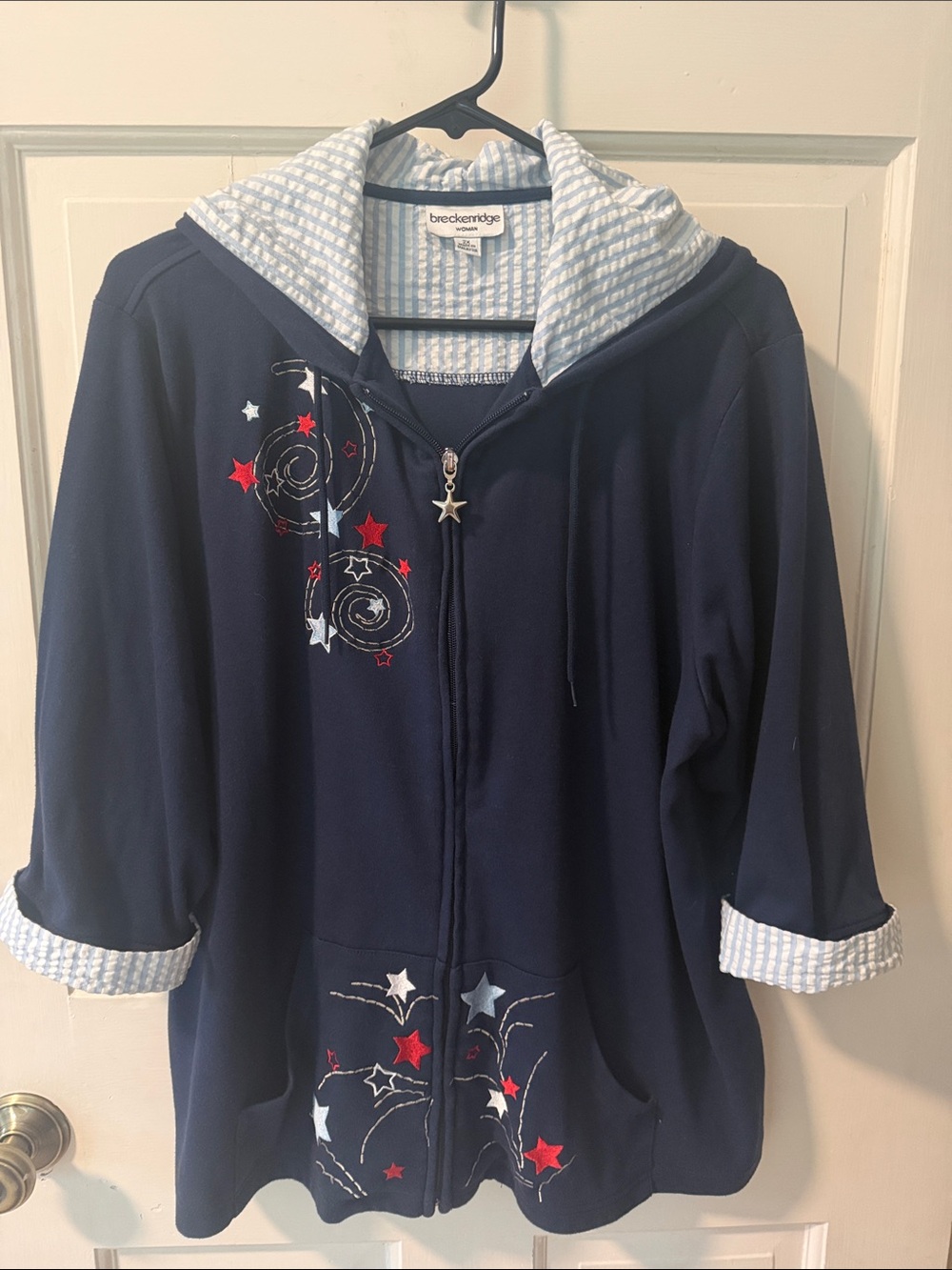 Women’s Searsucker Breckenridge 2XL Red/White/Blue Zip Hoodie Patriotic Stars